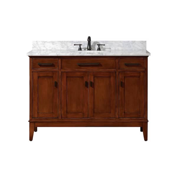 Avanity Madison 49 in. Single Sink Tobacco Bath Vanity with Carrara White Marble Top