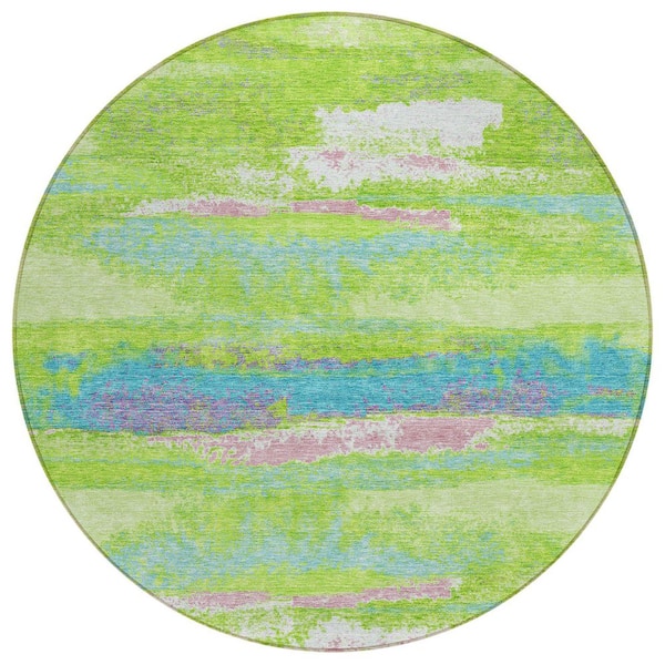 Addison Rugs Chantille Machine Washable Indoor/Outdoor Abstract ACN942 Lime 8 ft. x 8 ft. Area Rug