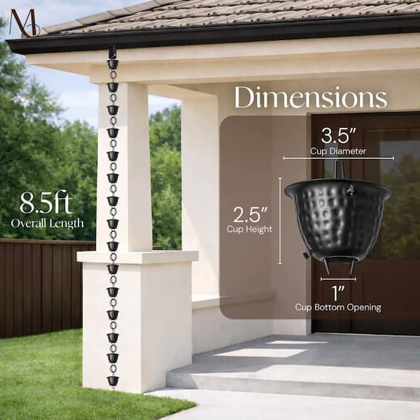 Monarch Rain Chains 8.5 ft Aluminum Hammered Cup Rain Chain (Black
