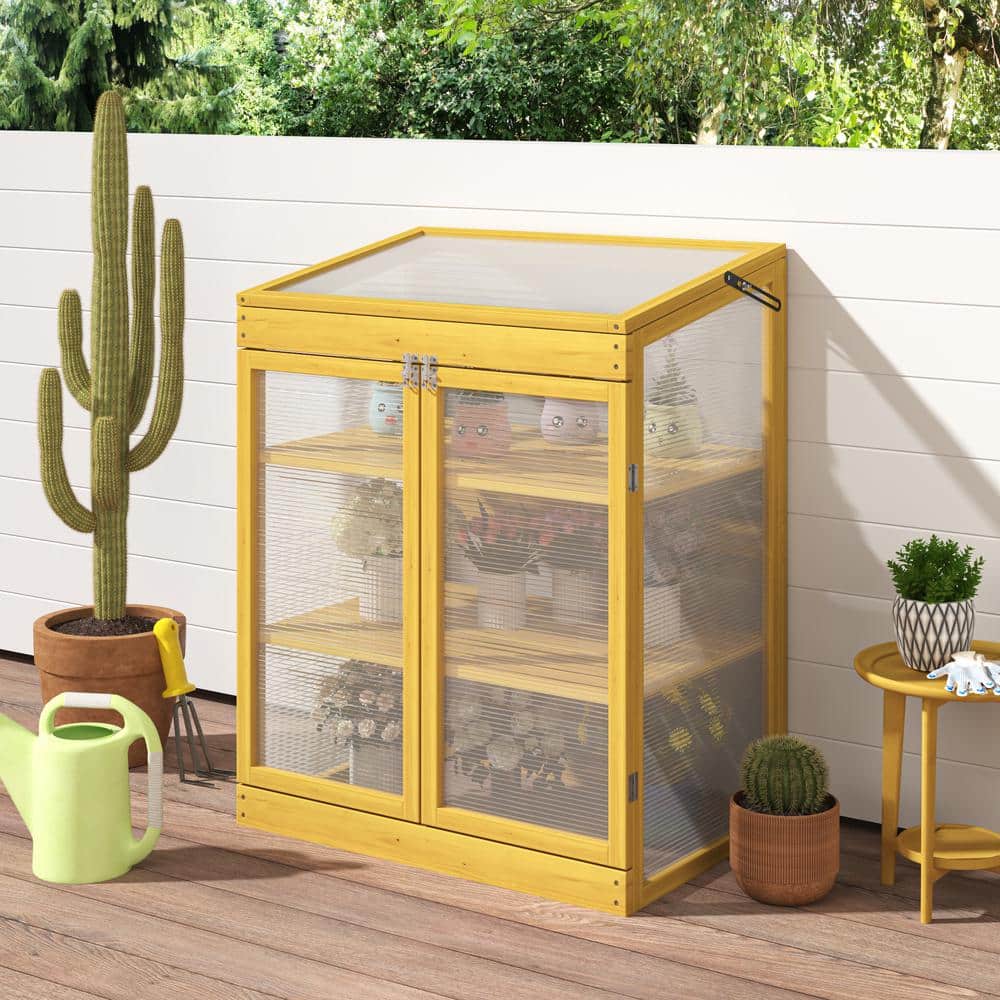 30 in. Wooden Greenhouse Polycarbonate Garden Shed for Plants, Wooden Garde