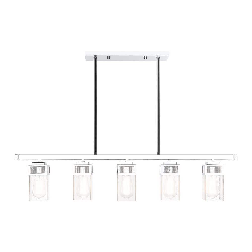 Polished Chrome 5-Light Linear Chandelier with Clear Seeded Glass