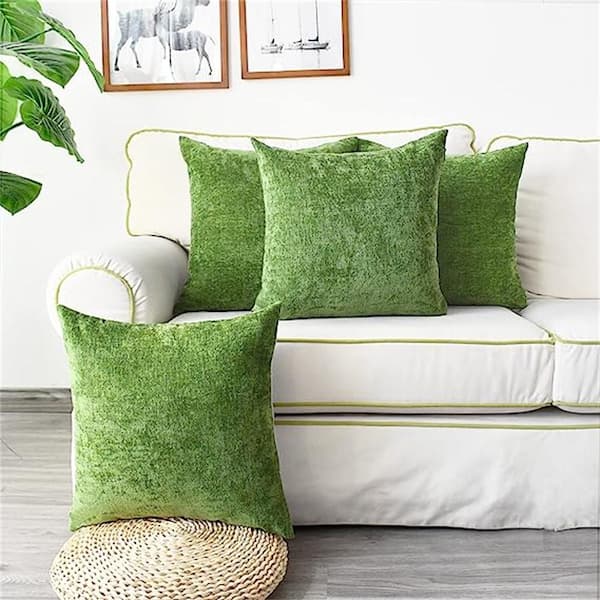 CaliTime Pack of 4 Cozy Throw Pillow Covers Cases for Couch Sofa Home Decoration Solid Dyed Soft Chenille 18 x 18 Inches Forest Green