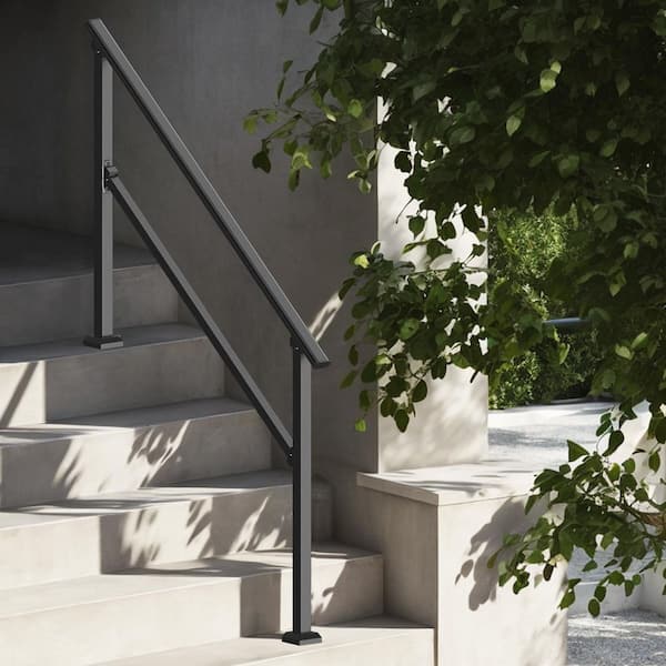 Handrails for Outdoor Steps 36.22 in. H x 3.31 in. W Black 4-5 Step Hand Transitional Steel Stair Railing Kit