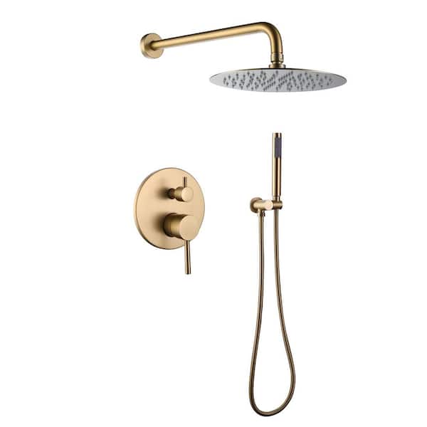 FORCLOVER 1-Spray Patterns with 1.5 GPM 10 in. Wall Mount Rain Dual Shower Heads in Brushed Gold