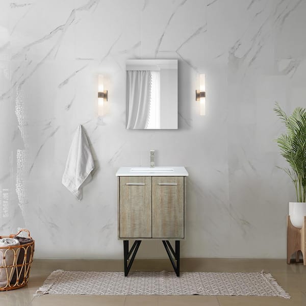 Lexora Lancy 24 in W x 20 in D Rustic Acacia Bath Vanity, White Quartz Top and 18 in Mirror
