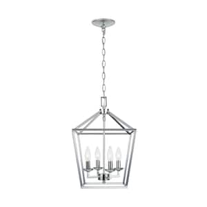 Weyburn 4-Light Polished Chrome Farmhouse Chandelier Light Fixture with Caged Metal Shade