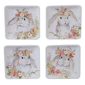 Sweet Bunny 4-Piece Seasonal Multicolored Earthenware 6 in. Canape Plate Set (Service for 4)