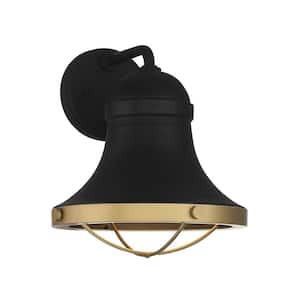 Belmont 12 in. W x 13 in. H 1-Light Text Black and Warm BrassHardwired Outdoor Wall Lantern Sconce