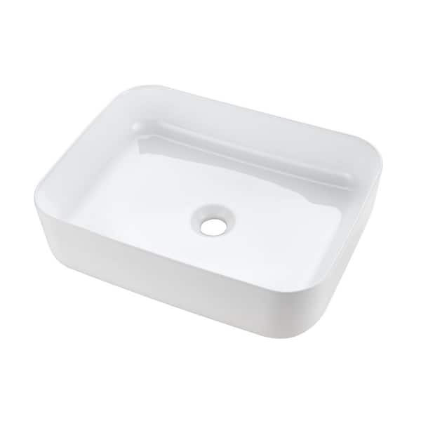 Rectangular 20-1/4 in. Bathroom Ceramic Vessel Sink Art Basin in Glossy White