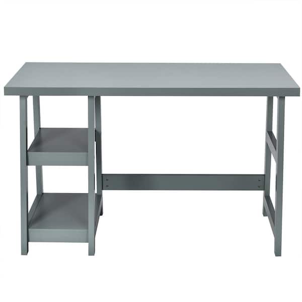 Costway 47.5 in. Trestle Computer Desk Indoor Office Workstation with Removable Shelf Grey