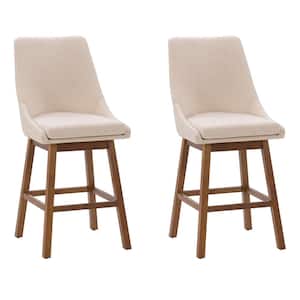 Boston 26 in. Beige Formed Back Wood Counter Height Fabric Barstool (Set of 2)