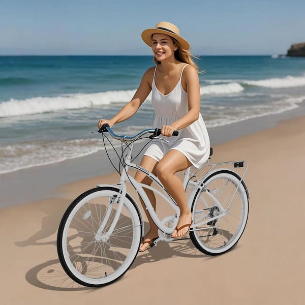 Zeus & Ruta 26 in. 7-Speed Light Blue Women and Men Beach Cruiser