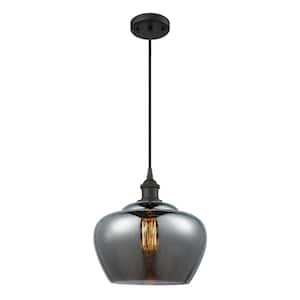 Fenton 1-Light Oil Rubbed Bronze Bowl Pendant Light with Plated Smoke Glass Shade