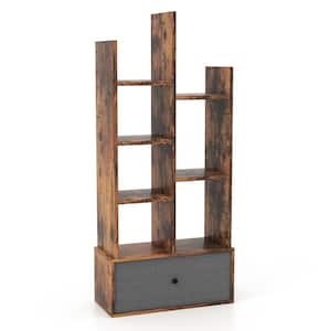 21 in. Wide 7-Shelf Industrial Bookshelf Rustic Wooden Shelf Organizer with Non-woven Fabric Drawer