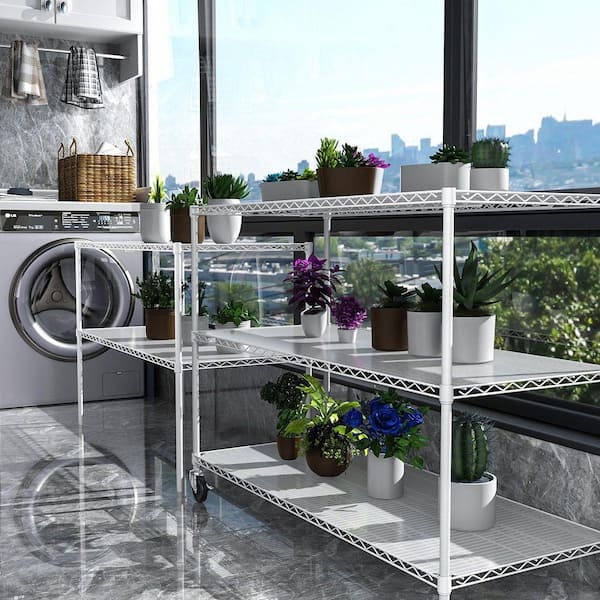 5-Shelf Heavy Duty Adjustable Wire Shelving Unit with Wheels and Shelf Liners - White - 82 in. H x 48 in. L x 24 in. D