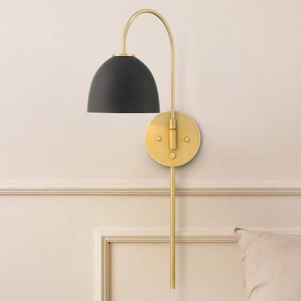 Hunter Erling 7 in. 1 Light Luxe Gold Wall Sconce with Black Metal Shade