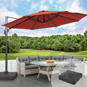 11 ft. Round Aluminum 360-Degree Rotation Cantilever Offset Outdoor Patio Umbrella with a Base in Red