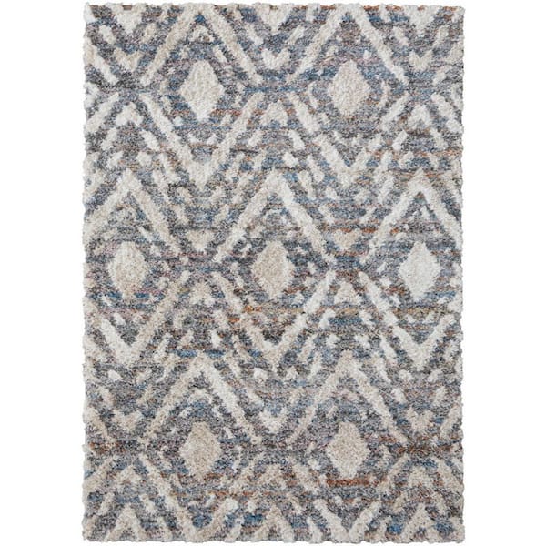 2 X 8 Gray, Ivory Geometric Area Rug