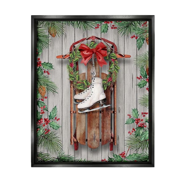 Stupell Industries Winter Ice Skates and Sled by Conrad Knutsen 1 Piece Floater Frame Graphic Print Nature Poster Art Print 21 in. x 17 in.