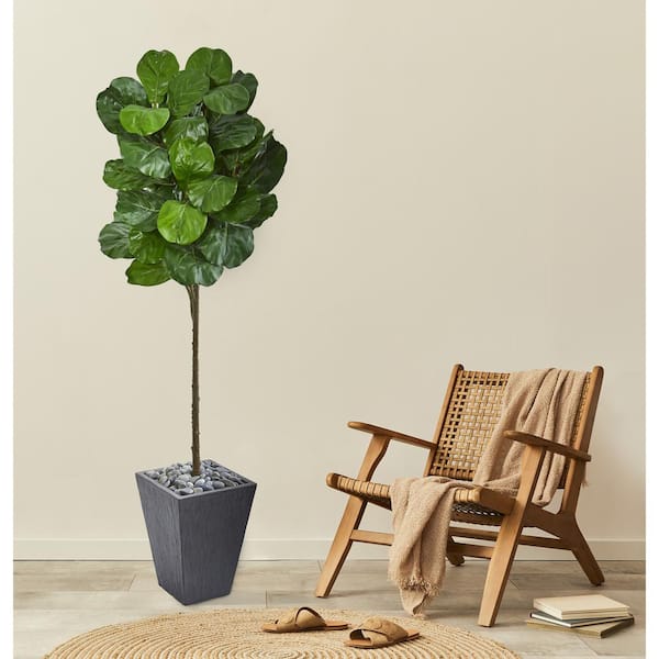 Nearly Natural Indoor 6 ft. Artificial Fiddle Leaf Tree in Slate Finished Planter