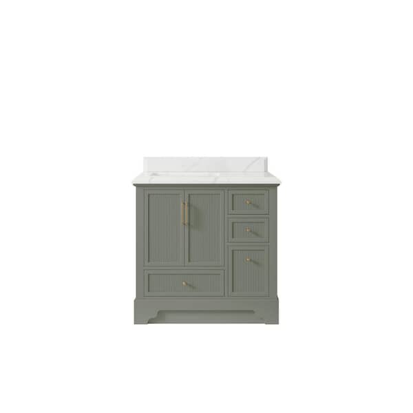 Willow Collections Alys 36 in. W x 22 in. D x 36 in. H Left Offset Sink Bath Vanity in Evergreen with 1.5 in. Calacatta Laza Top