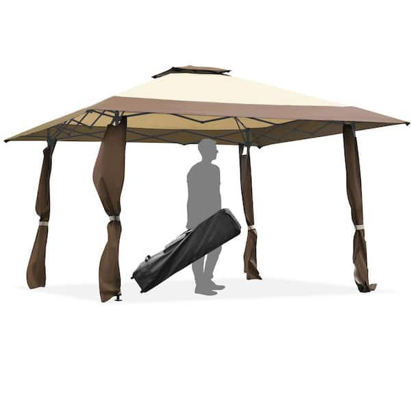 Costway 13 ft. x 13 ft. Brown Gazebo Canopy Shelter Awning Tent Patio Garden Outdoor Companion