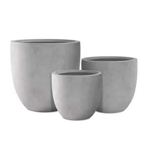 20", 16.5" and 13.3"W Round Natural Finish Concrete Planters, Set of 3 Outdoor Indoor w/ Drainage Hole & Rubber Plug