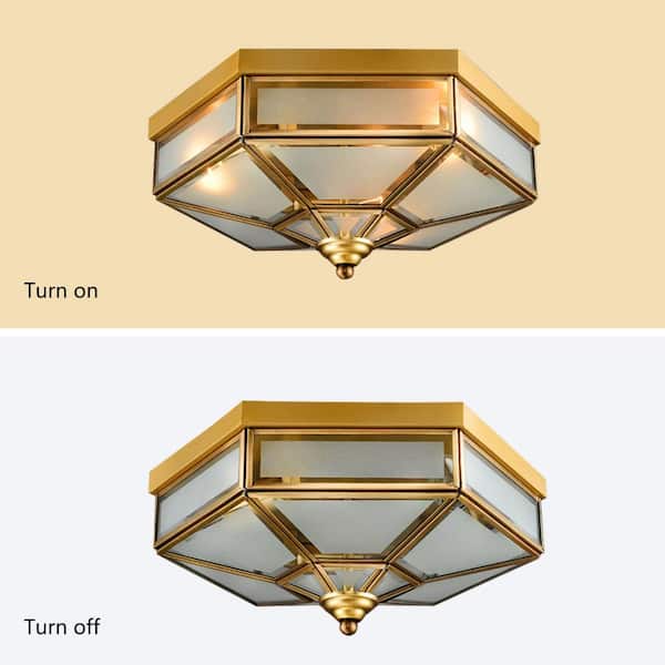 OUKANING 17.7 in. 4-Light Gold Vintage Hexagon Flush Mount