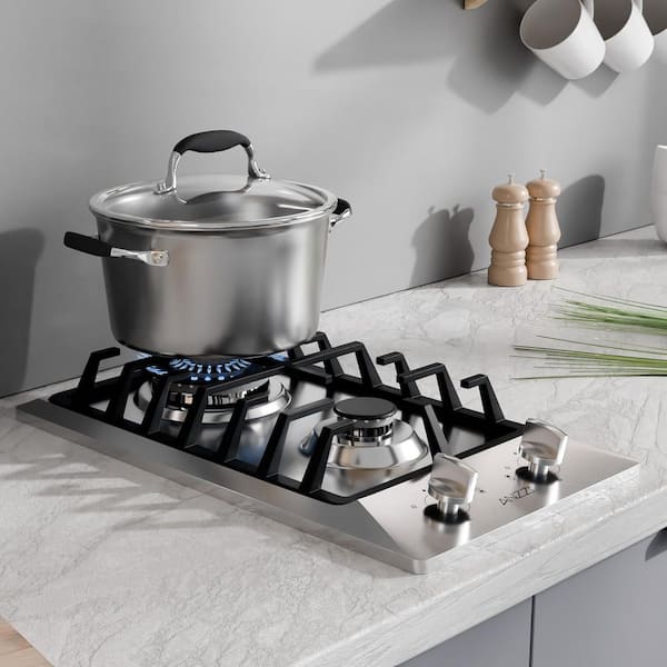 12 in. Gas Recessed Cooktop in Stainless Steel with 2 Burners, Device, Gas Regulator and LP Kit