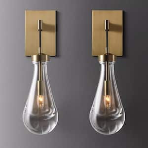 5in. 1-Light Copper Wall Sconce, Raindrop Wall Lighting with Hand Blown Solid Glass and Brass Base, (2-Sets)