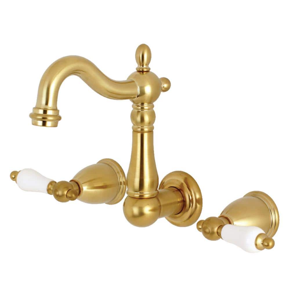 Kingston Brass Heritage 2Handle Wall Mount Bathroom Faucet in Brushed Brass HKS1227PL The