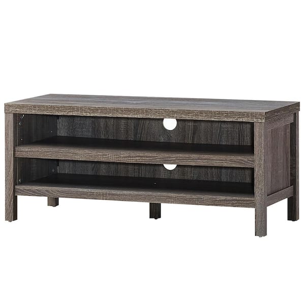 Costway 42 in. Grey Oak Wood End Table with 2-Open storage shelves