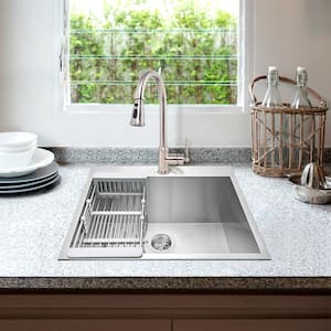 Handmade All-in-One Drop-in Stainless Steel 25 in. x 22 in. 1-Hole Single Bowl Kitchen Sink with Pull-Down Faucet