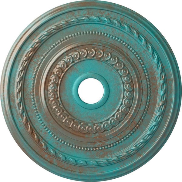 Ekena Millwork 1-3/8 in. x 25-3/8 in. x 25-3/8 in. Polyurethane Cole Ceiling Medallion, Copper Green Patina