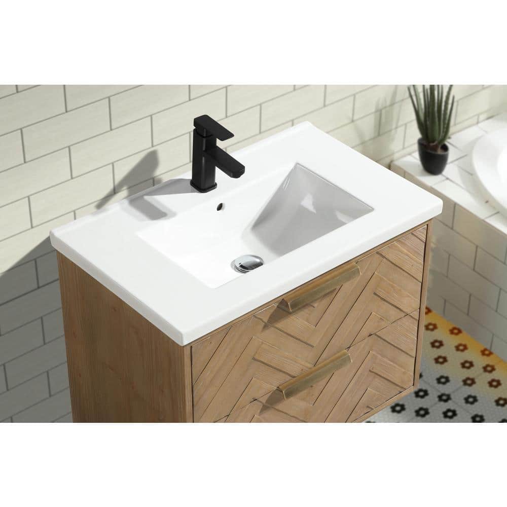Carlsbad 30" Weathered Fir Floating Bathroom Vanity with Ceramic Top