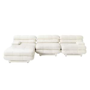 109 in. Square Arm Teddy Velvet L-shape Deep Seat Modular Sofa with Ottoman in. Beige