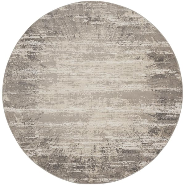 Nourison Cyrus Ivory/Grey 5 ft. x 5 ft. Abstract Contemporary Round Rug