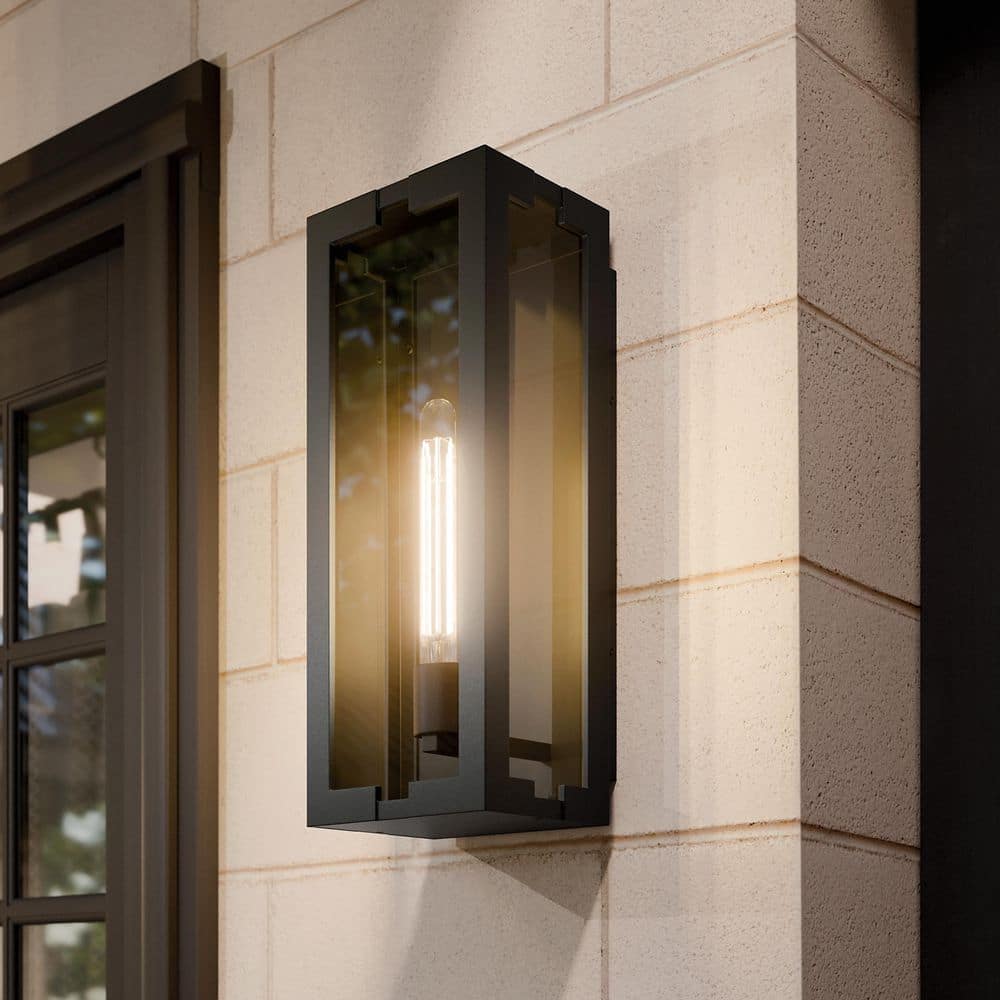 Calen 14 in. 1-Light Outdoor Wall Light with Clear Glass in Textured Black price history on PriceWatchPro