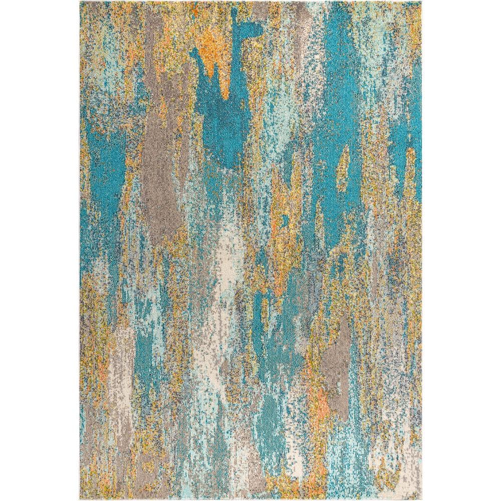 Contemporary Blue and Brown Abstract Rectangular Area Rug