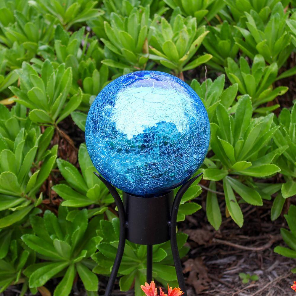 Teal Crackle Glass Gazing Globe with Black Iron Stand