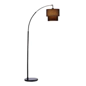 71 in. Brown and Black 1 Light 1-Way (On/Off) Arc Floor Lamp for Liviing Room with Cotton Lantern Shade