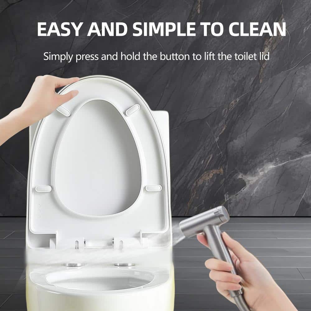 Glossy White Elongated One-Piece Dual Flush Toilet