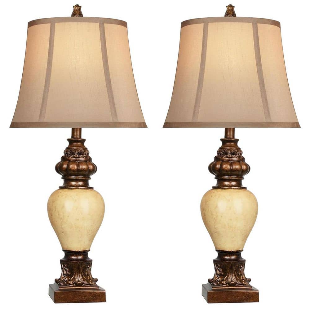 28 in. High Traditional Table Lamps Set of 2 Vintage Bronze Resin Bedside N
