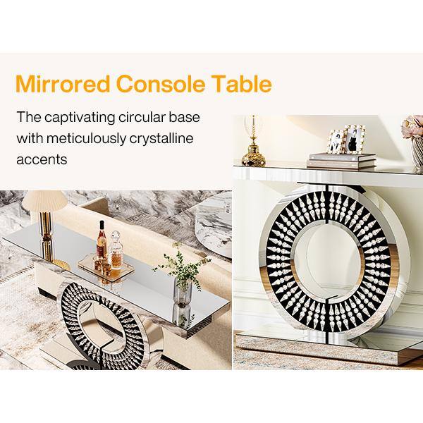 Luxurious Silver Mirrored Console Table with Crystal Inlays
