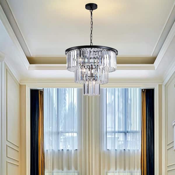 Byteany 7-Light Black Finish Chandelier for Living Room, Dining