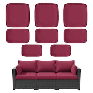8-Piece Outdoor Replacement Cushion Slipcovers for 3-Seat Wicker Sofa, Seat Back Arm Covers, Fuchsia Red(No Inserts)