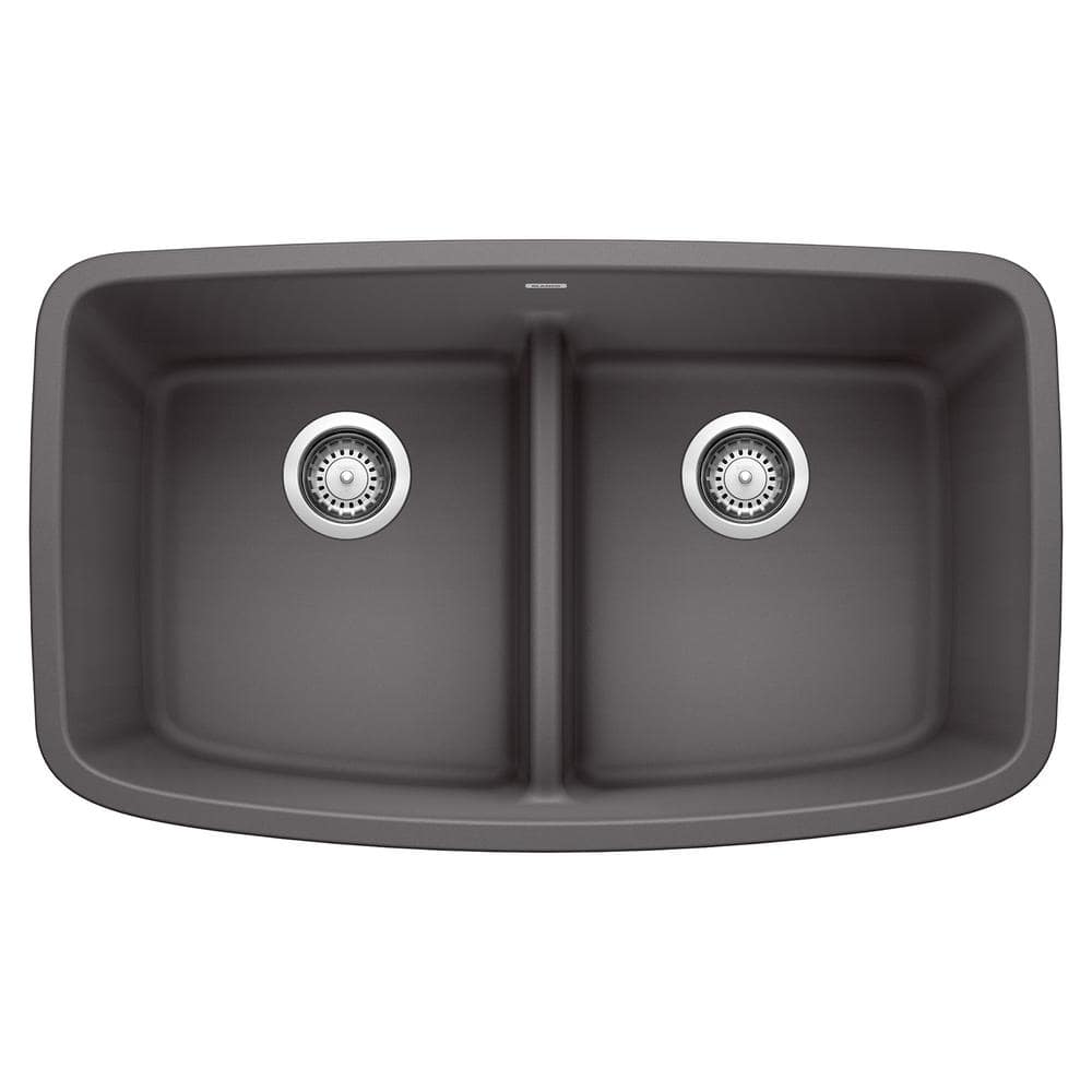 VALEA 32 in. Undermount 50/50 Double Bowl Cinder Granite Composite Kitchen 