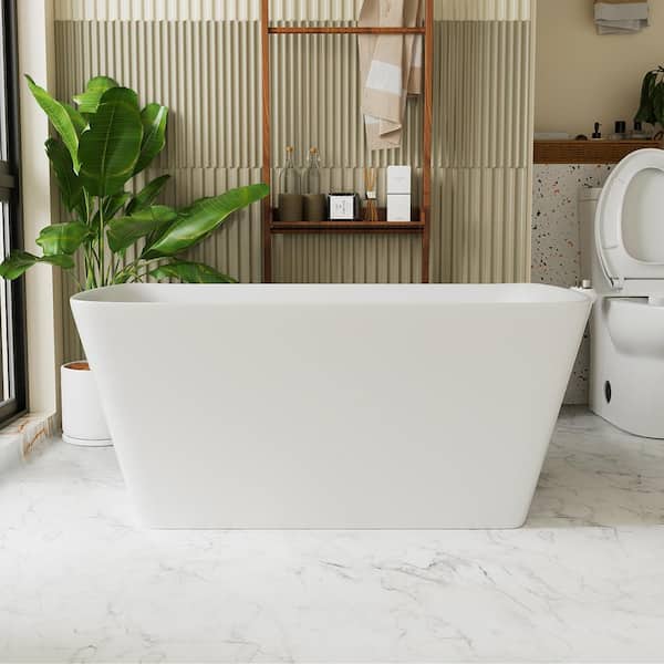 INSTER MUSE 47 in. White Acrylic Rectangle Flatbottom Freestanding Non-Whirlpool Soaking Bathtub Include Interior Seat