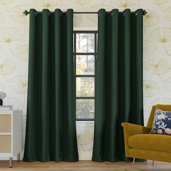 Oslo Theater Grade Evergreen Polyester 52 in. W x 108 in. L Grommet 100% Blackout Curtain (Single Panel)