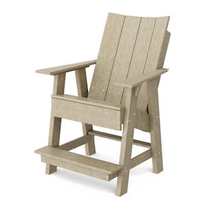 Contemporary Weathered Wood Plastic Outdoor High Adirondack Chair